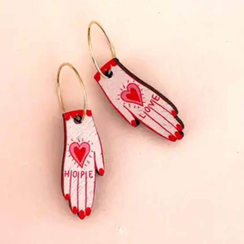 Wooden Tattoo Hands Earrings