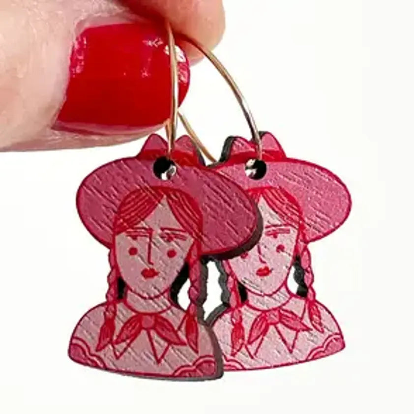 Wooden Cow Girl Earrings