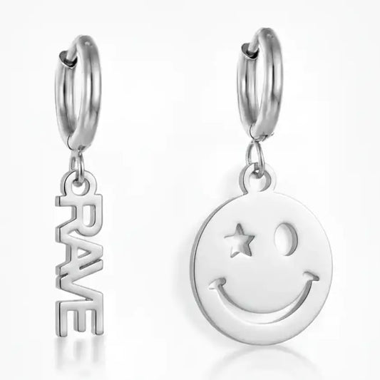 Rave Smiley Gold Plated Huggies Earrings