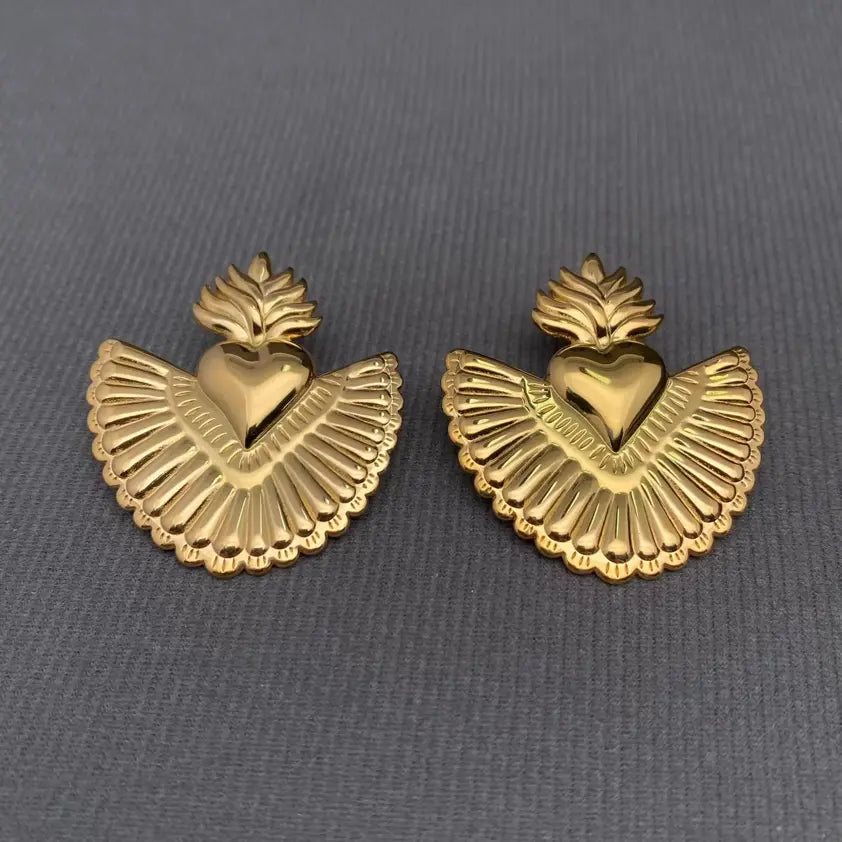 18K Gold Stainless Steel Plated Sacred Heart Studs