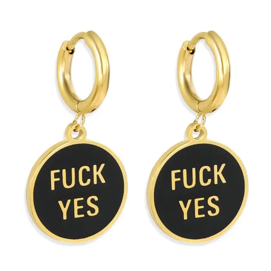 Fuck Yes Gold Plated Enamel Earrings