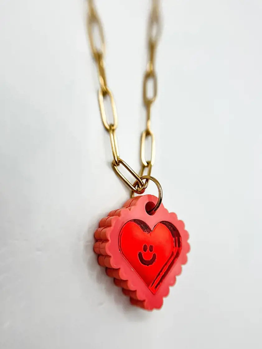 Red Pink Smiley Heart Necklace