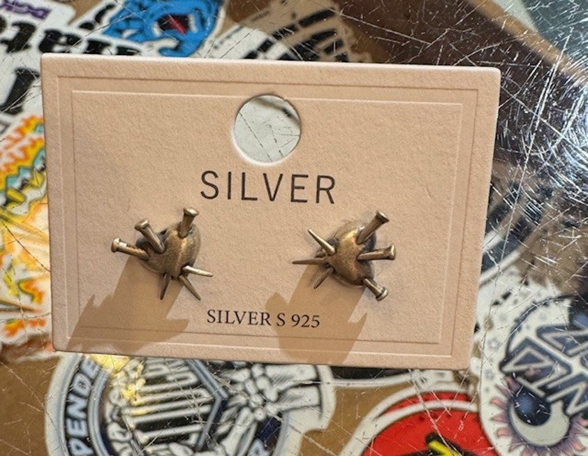 Silver Heart with Nails Stud Set