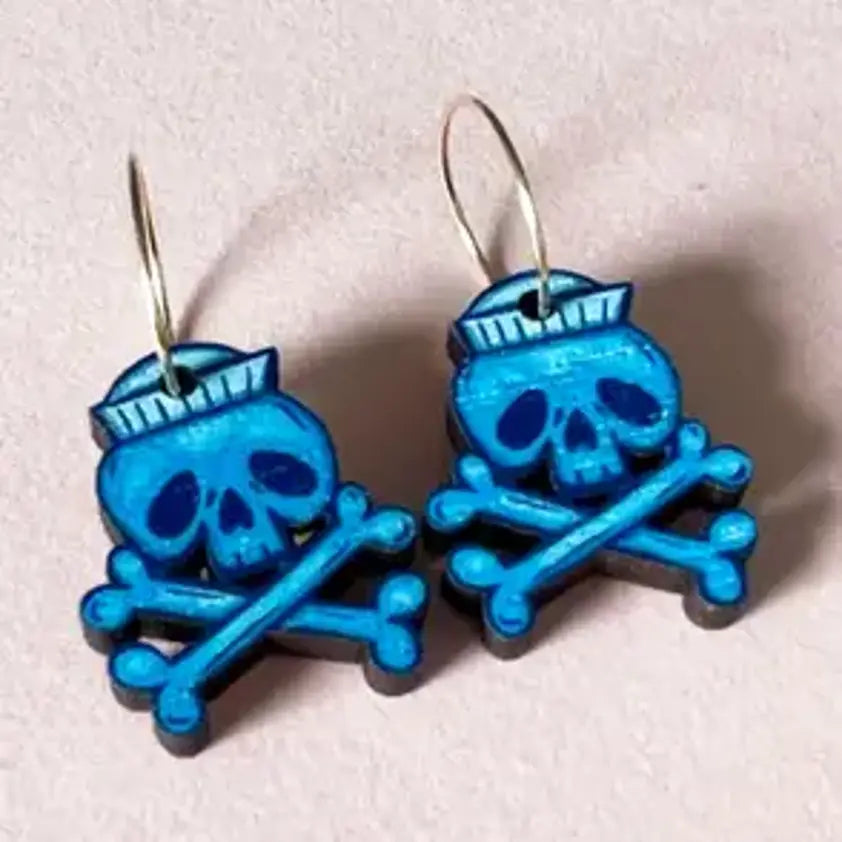 Wooden Skull & Crossbone Earrings