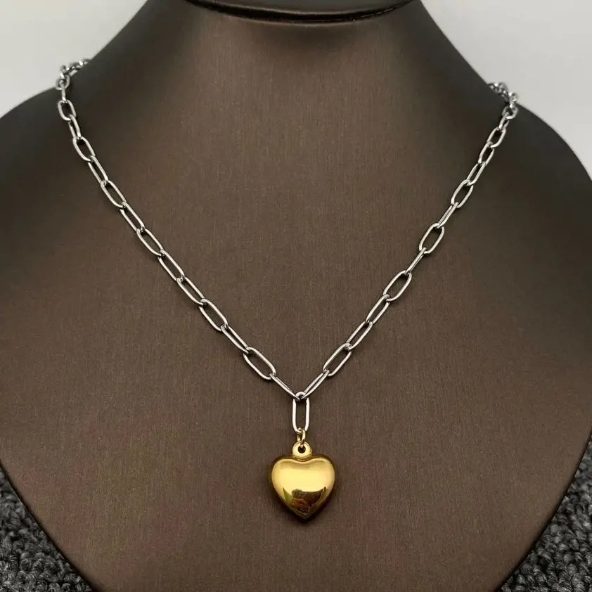 18K Gold Plated Heart on Link Chain Necklace