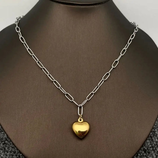 18K Gold Plated Heart on Link Chain Necklace