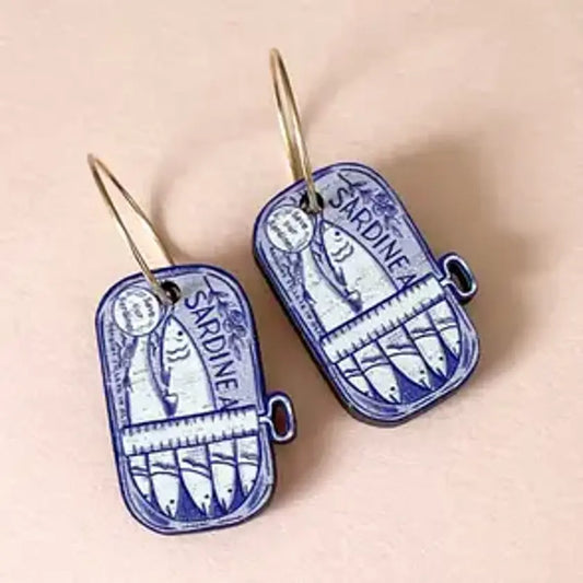 Wooden Sardine Tin Earrings
