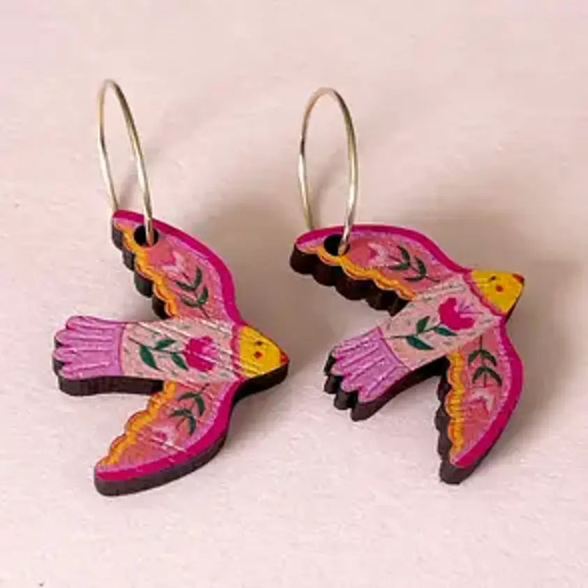 Wooden Folk Bird Earrings