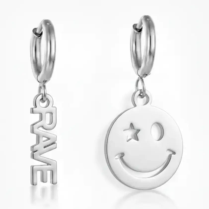 Rave Smiley Gold Plated Huggies Earrings