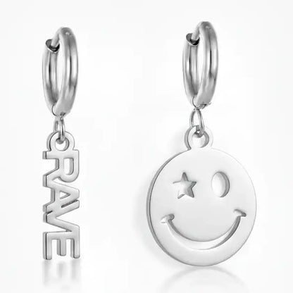 Rave Smiley Gold Plated Huggies Earrings