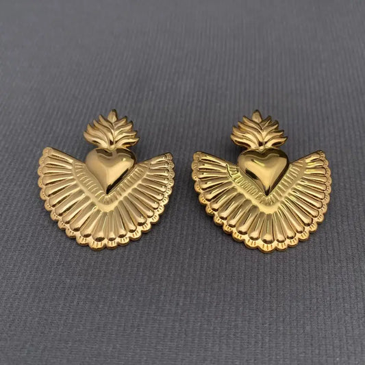18K Gold Stainless Steel Plated Sacred Heart Studs